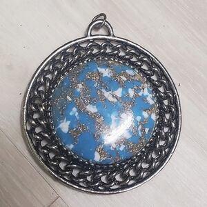 Aqua and gold necklace charm pendant